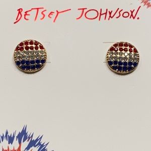 NWT•Betsey Johnson Red/Wht/BL Button Post earrings